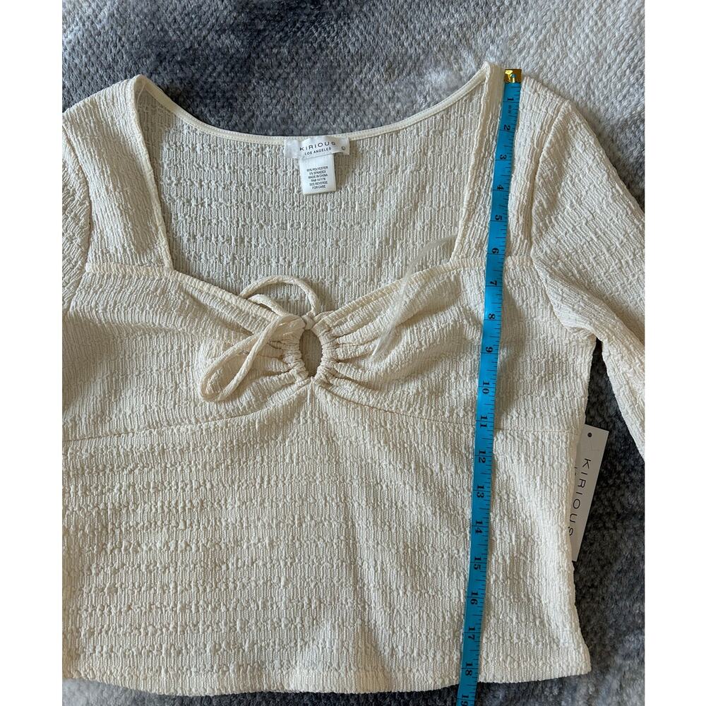 Kirious Los Angeles Cream Cropped Crinkle Long Sleeve Babydoll Peasant Top Large - Picture 8 of 12